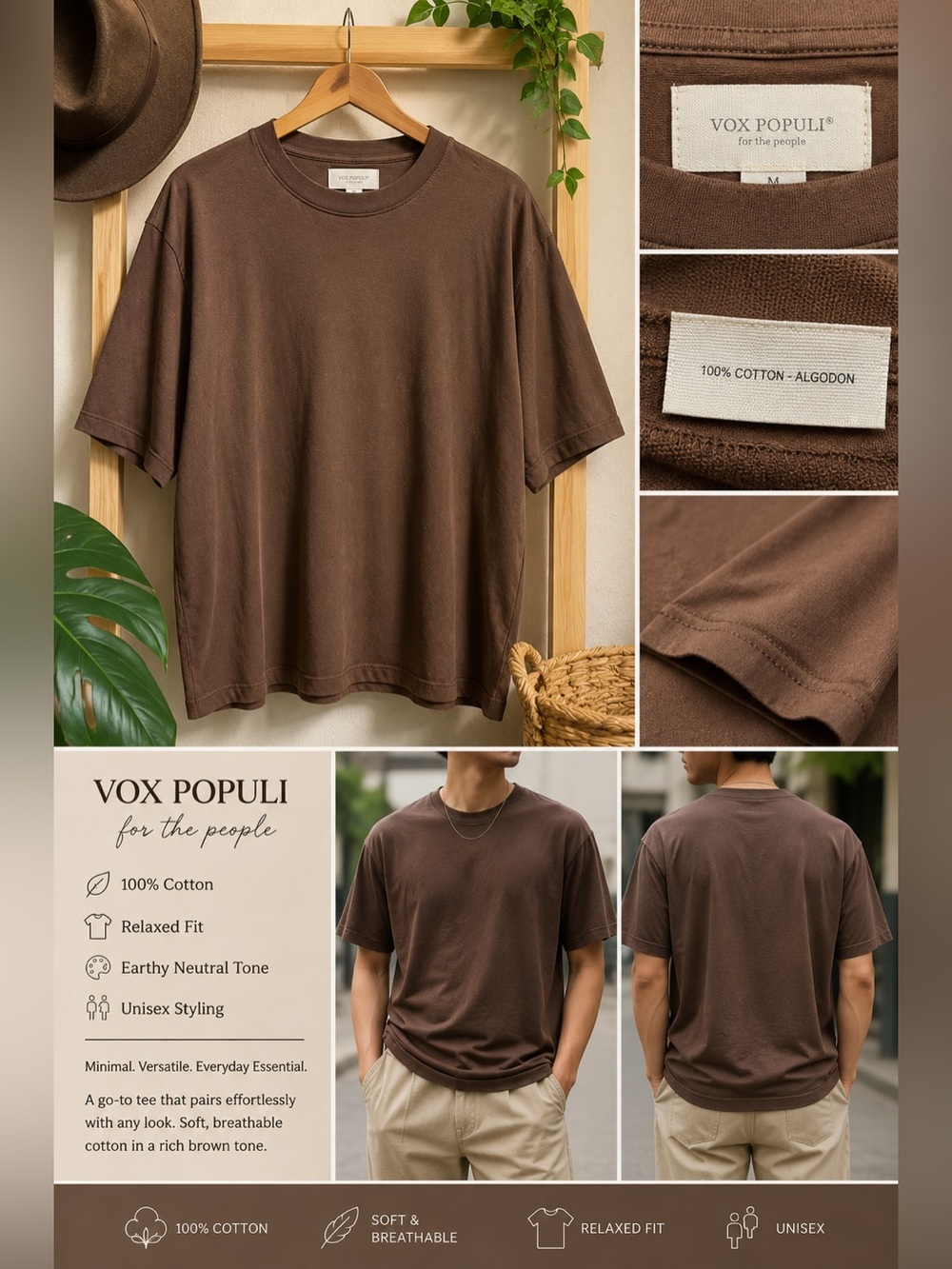 Vox Populi For The People Brown Cotton Relaxed Crewneck T Shirt Size M